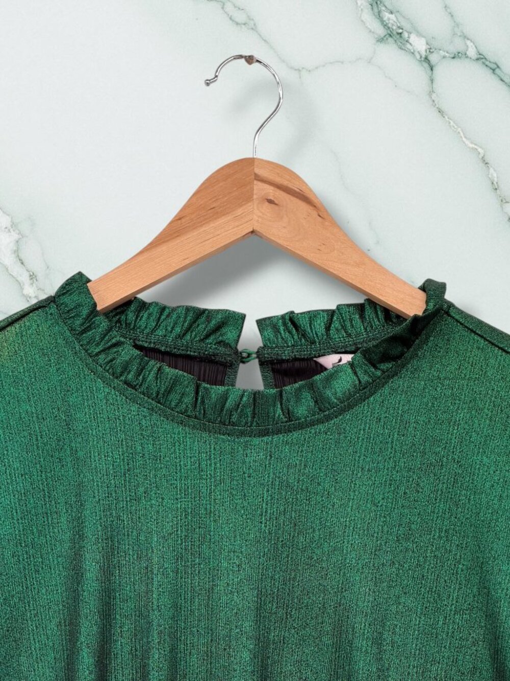 Nanette Lepore Green Metallic Ruffle Top‎ L NWT - Picture 5 of 5